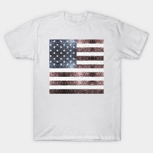 Rustic Red White Blue Faux Sparkles USA flag T-Shirt